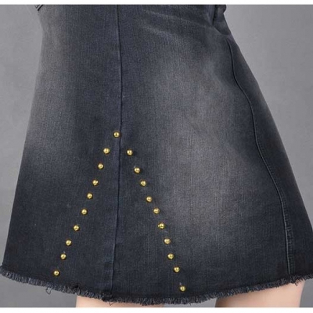 Plus Size Stretch Black Denim Knee Length Skirt - Picture 3 of 5